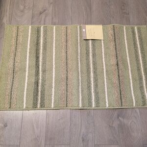 Elegant Green and Cream Striped Door Mat